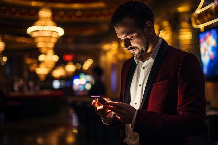 Pengguna membaca aturan VIP di ponsel